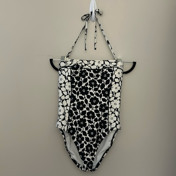 Kate Spade Bandeau One Piece Swimsuit Rosy Garden Black & White Sz Small Preppy - Picture 5 of 12